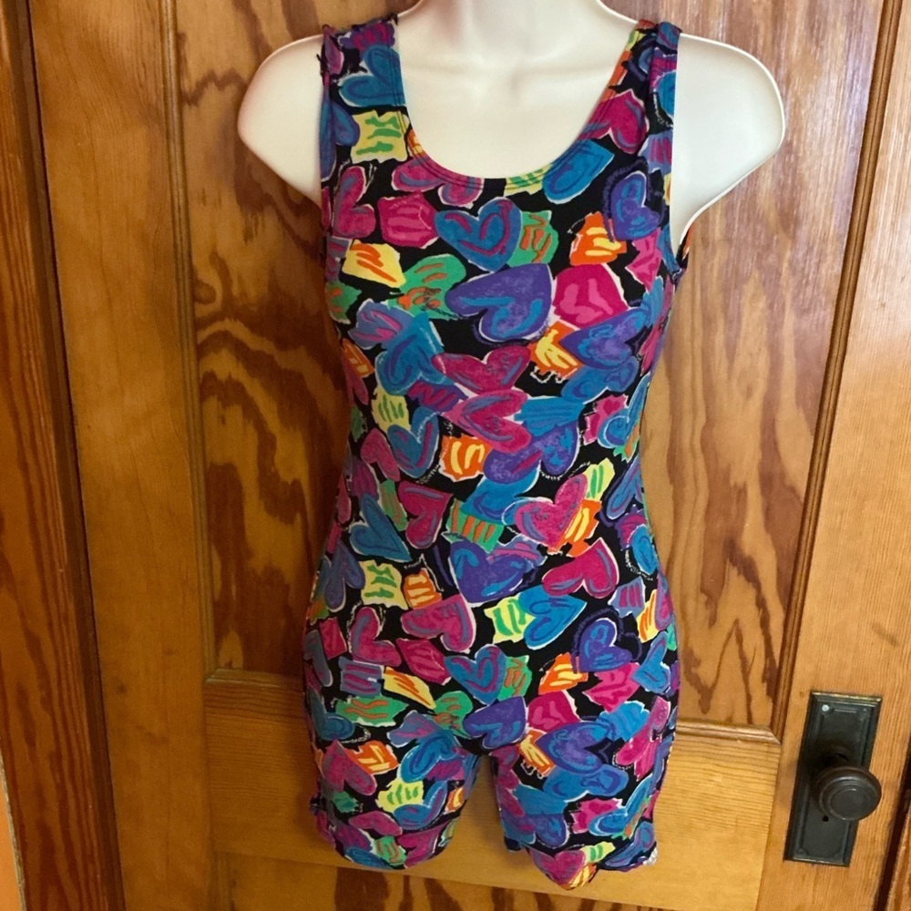 Vintage 80s bright hearts unitard - Picture 10 of 12